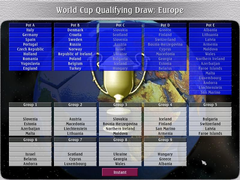Sven-Göran Eriksson's World Manager (Windows) screenshot: Qualifying Draw (presented in real-time)