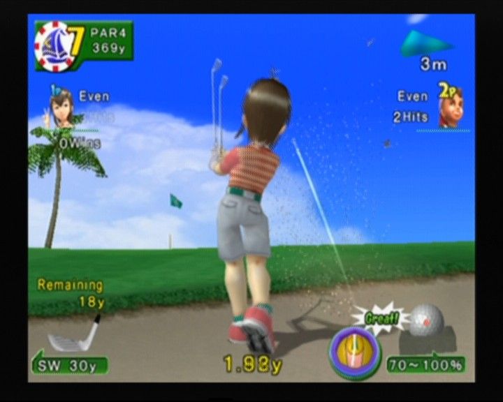 Swingerz Golf (GameCube) screenshot: Launching the ball from the sand pit