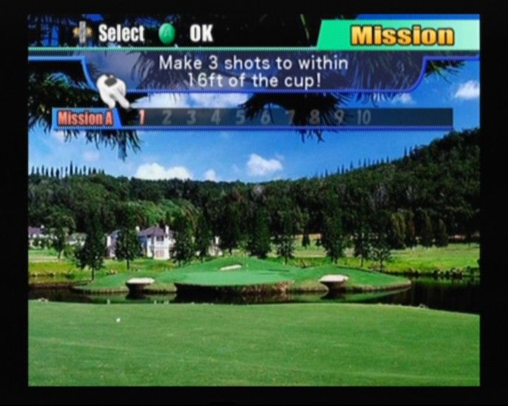 Swingerz Golf (GameCube) screenshot: Mini-game mission selection screen