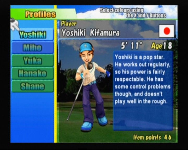 Swingerz Golf (GameCube) screenshot: Character profiles