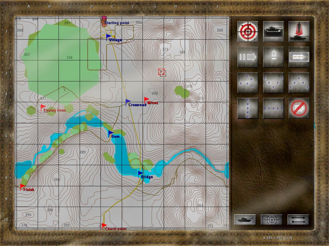 Iron Warriors: T72 Tank Command (Windows) screenshot: Contour map used while in-game for navigation and battle planning.