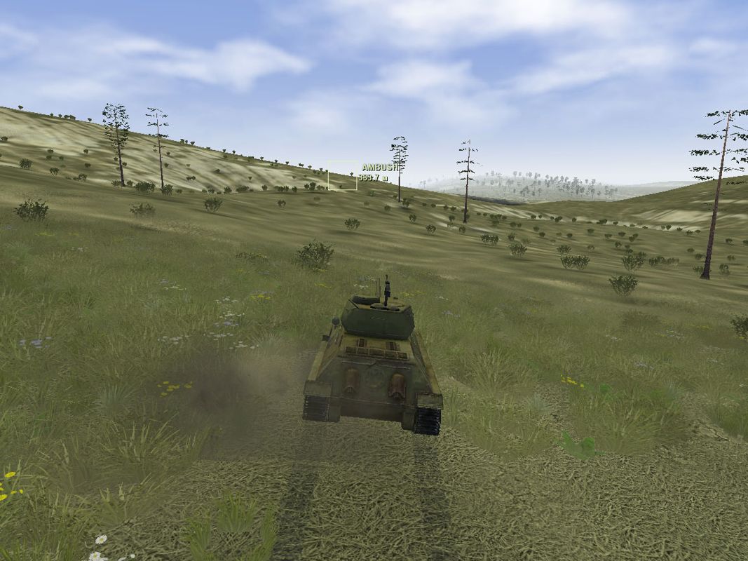 Iron Warriors: T72 Tank Command (Windows) screenshot: External view of the T-34 en route to ambush.