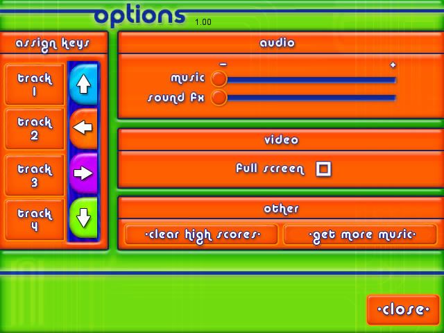 Tap a Jam (Windows) screenshot: Options screen