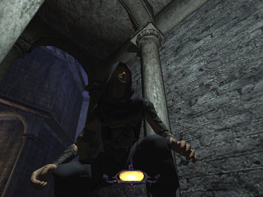 Thief: Deadly Shadows (Windows) screenshot: OK, he's a backstabbing, treacherous, sneaky bastard, you never know who is he really working for, he steals stuff for a living; but you have to give the man one thing: he makes those rags look NEAT