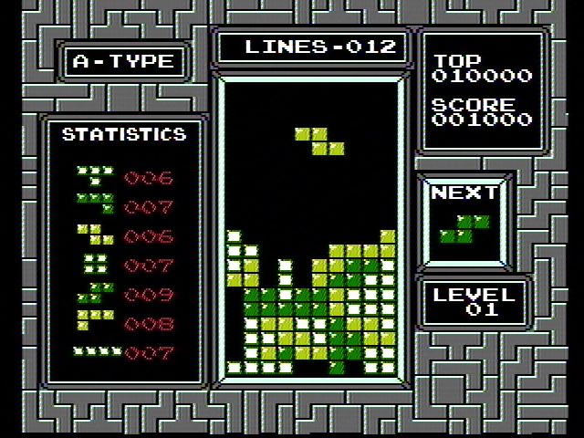 Tetris (NES) screenshot: Tiles collect fast!