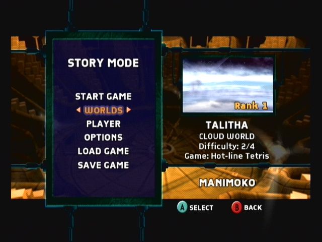 Tetris Worlds (GameCube) screenshot: The story mode menu