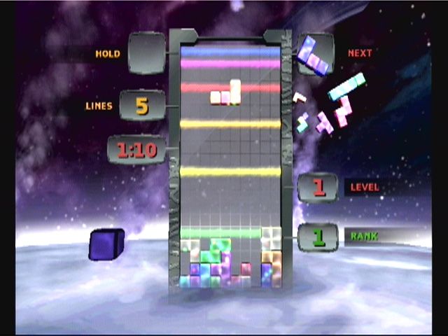 Tetris Worlds (GameCube) screenshot: Complete rows only on the highlighted line