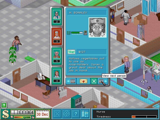 Theme Hospital (Windows) screenshot: Choosing our staff (in-game shot, high resolution)