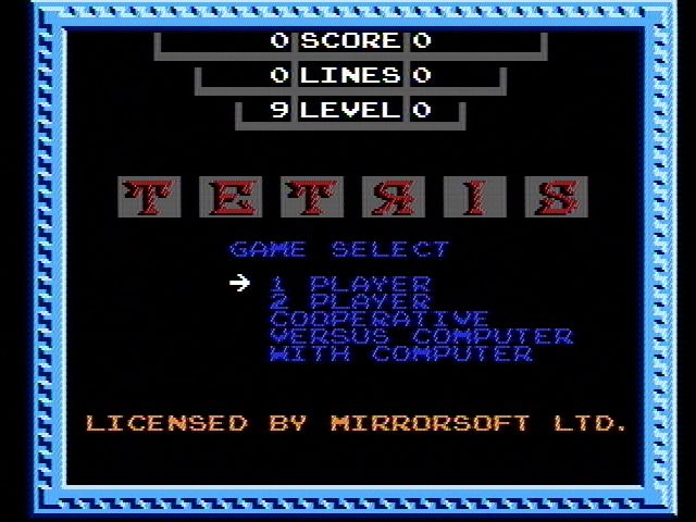 Tetris (NES) screenshot: Choose a game option (Tengen release)