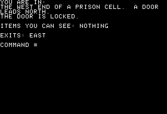 Escape from the Dungeon of the Gods (Apple II) screenshot: Starting in a Prison Cell