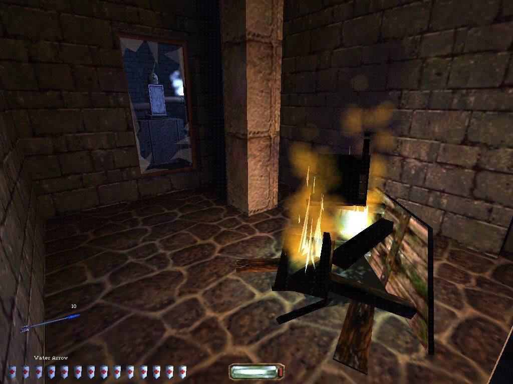 Thief II: The Metal Age (Windows) screenshot: Lonely fire during the mission Life of the Party