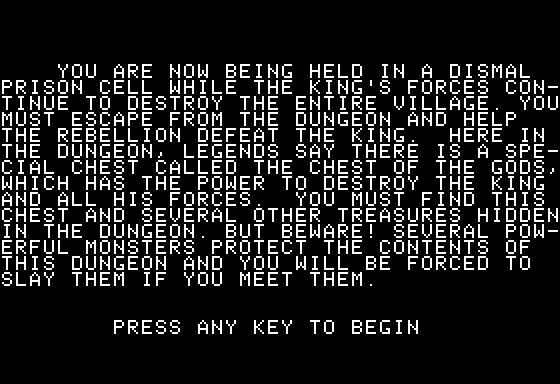 Escape from the Dungeon of the Gods (Apple II) screenshot: The Story