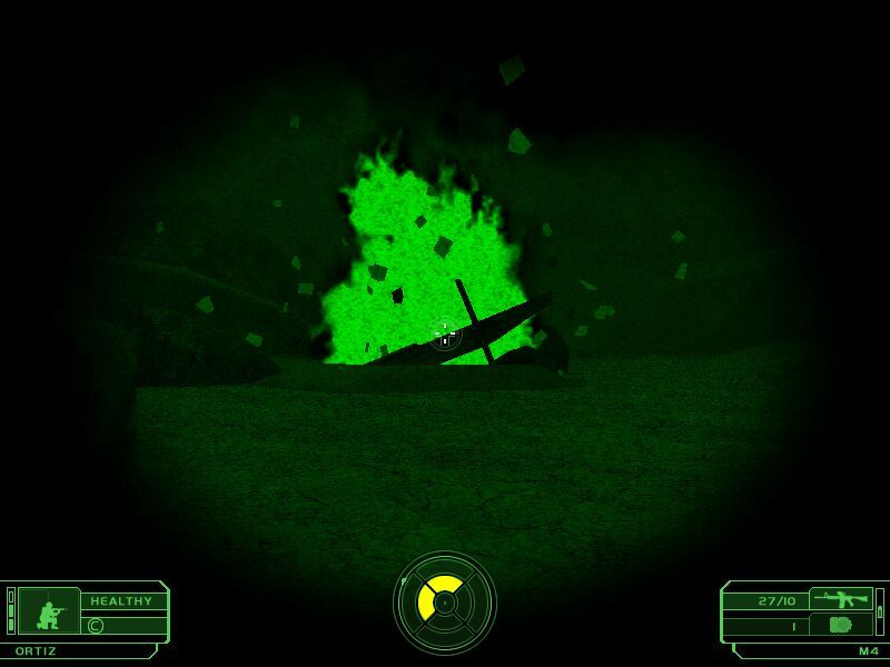 Tom Clancy's Ghost Recon: Desert Siege (Windows) screenshot: Explosions as seen through night vision.