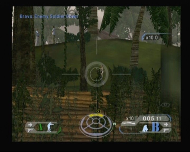 Tom Clancy's Ghost Recon: Jungle Storm (PlayStation 2) screenshot: Using sniper to clear out the one-man patrols