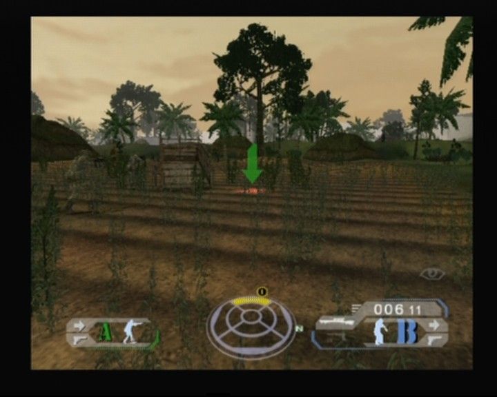 Tom Clancy's Ghost Recon: Jungle Storm (PlayStation 2) screenshot: When you're controlling an Alpha team member, you manually have to pinpoint movement of Brave team and vice-versa