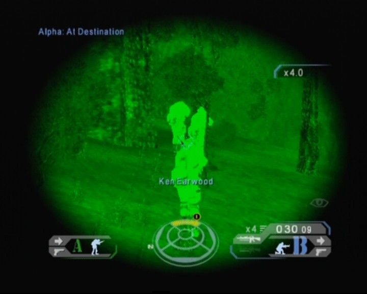 Tom Clancy's Ghost Recon: Jungle Storm (PlayStation 2) screenshot: In somewhat darker areas night-vision comes in handy