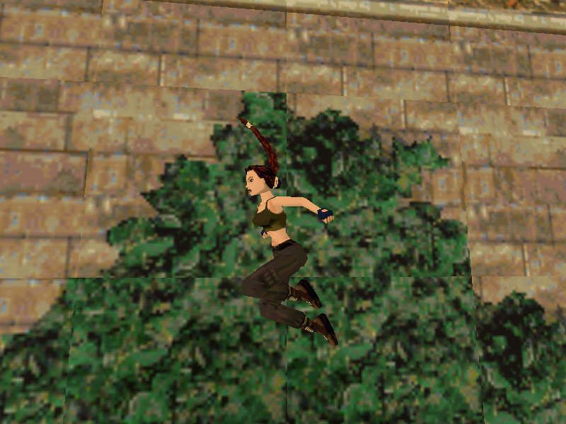 Tomb Raider II (Windows) screenshot: a summersault in progress