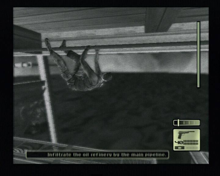 Tom Clancy's Splinter Cell (PlayStation 2) screenshot: Meeaaooow!!! I hate water, I hate water!