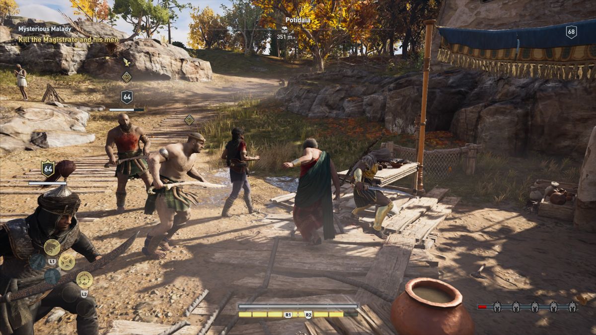 Assassin's Creed: Odyssey - Legacy of the First Blade (PlayStation 4) screenshot: Episode 1: Fighting the magistrate and his guards