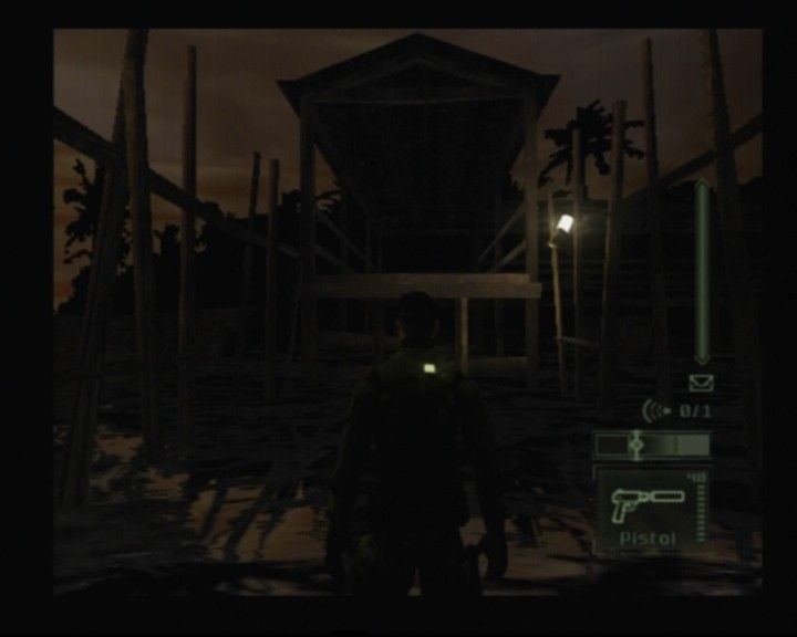Tom Clancy's Splinter Cell: Pandora Tomorrow (PlayStation 2) screenshot: Nighttime is best for sneaking unnoticed, but also hard to play if you rely on eyes only