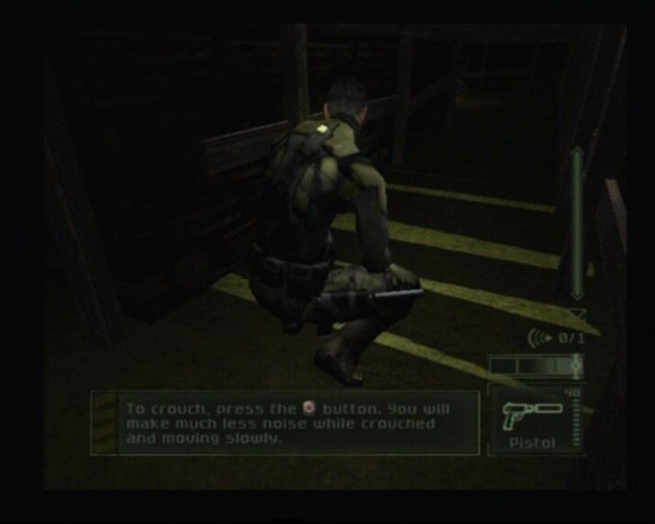 Tom Clancy's Splinter Cell: Pandora Tomorrow (PlayStation 2) screenshot: During first few missions, you'll be prompted how to do certain move such as crouching, flipping, attacking and what all not