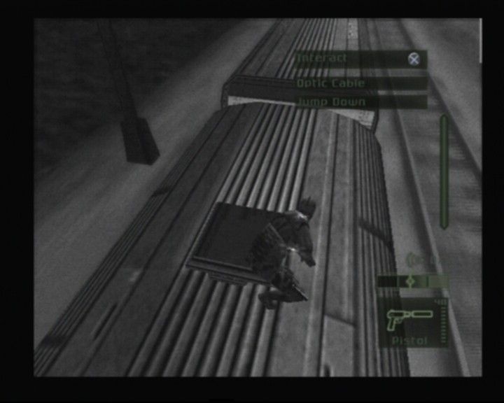 Tom Clancy's Splinter Cell: Pandora Tomorrow (PlayStation 2) screenshot: On top of the speeding train, if you try to walk you'll be blown away easily