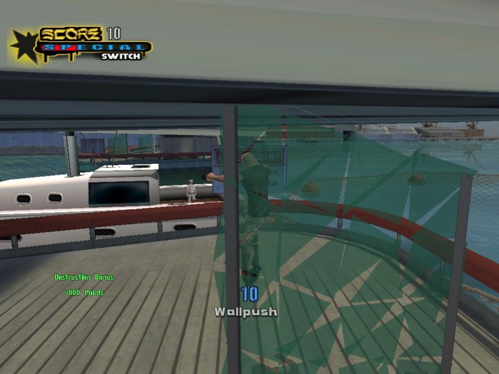 Tony Hawk's Underground 2 (Windows) screenshot: Jumped trough the glass