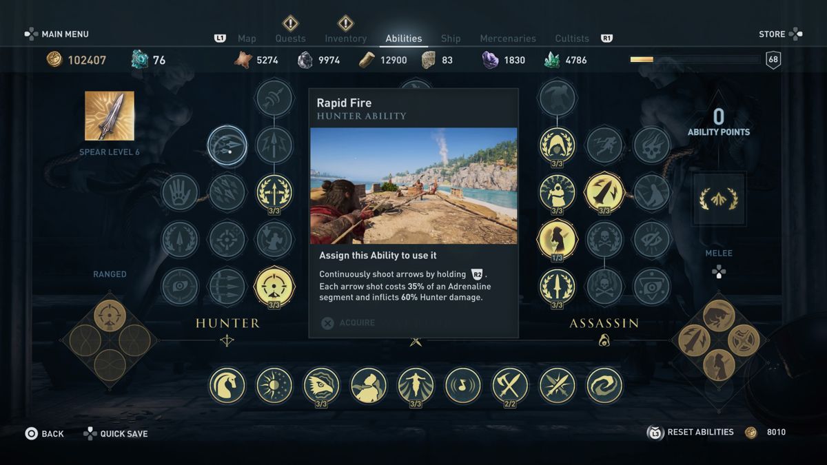 Assassin's Creed: Odyssey - Legacy of the First Blade (PlayStation 4) screenshot: Episode 1: Rapid Fire new ability skill