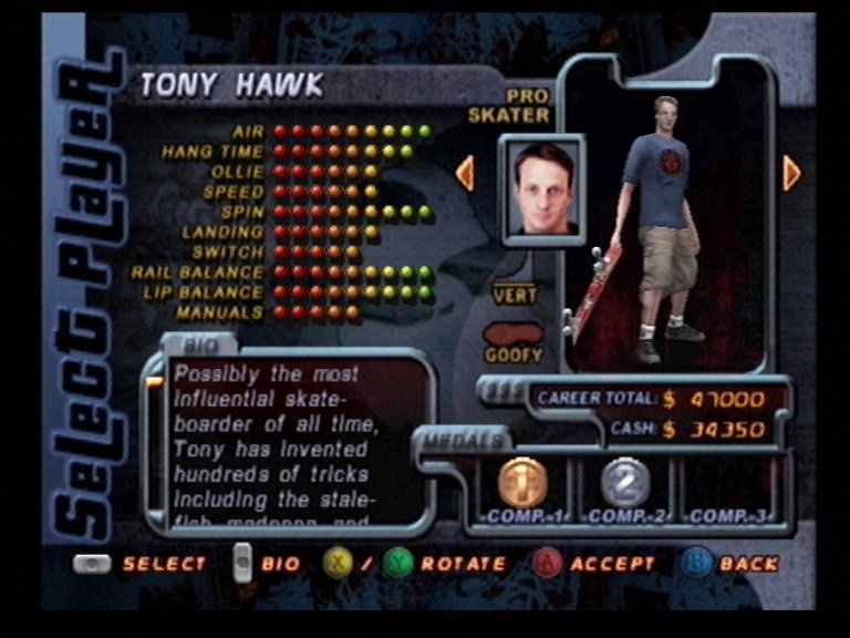 Tony Hawk's Pro Skater 2 (Dreamcast) screenshot: Player Selection