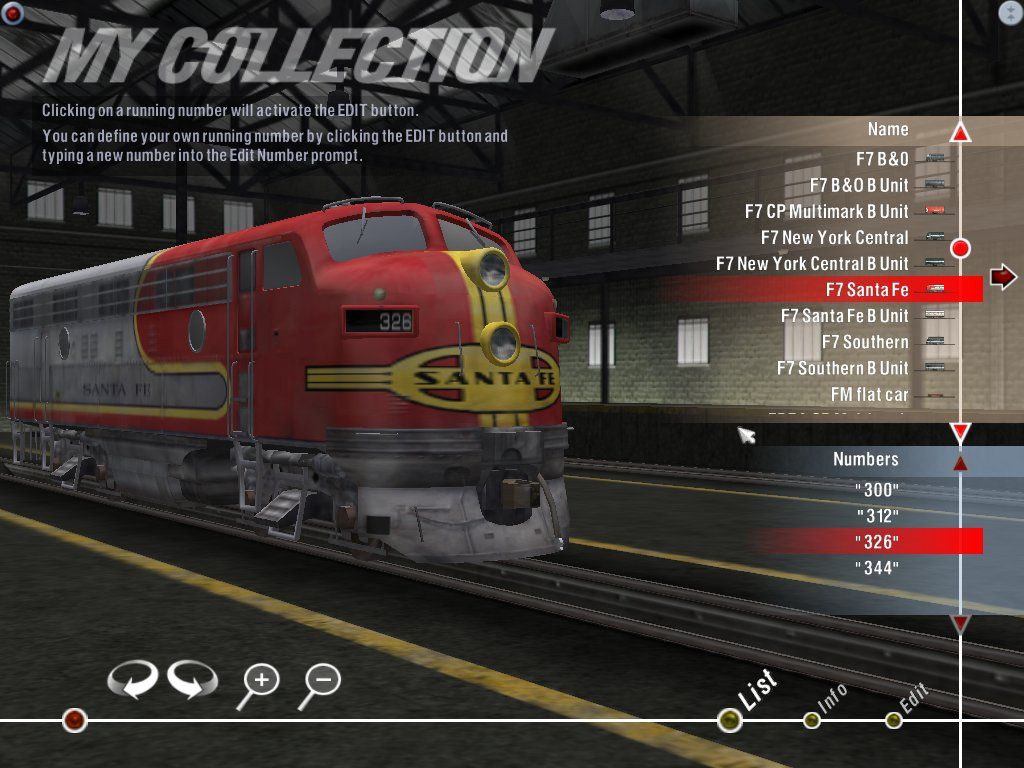 Trainz: Virtual Railroading on your PC (Windows) screenshot: By the Numbers. Looking over the collection of F7 units available.