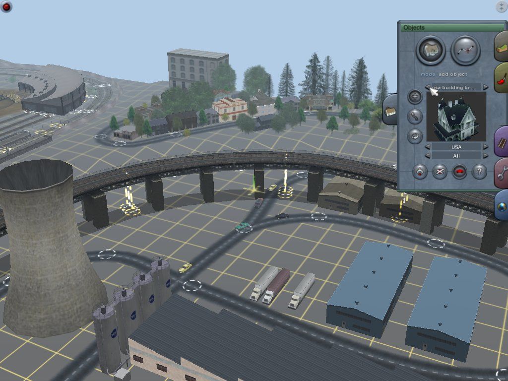 Trainz: Virtual Railroading on your PC (Windows) screenshot: Laying down the neighborhood. A pre-textured area of a layout.