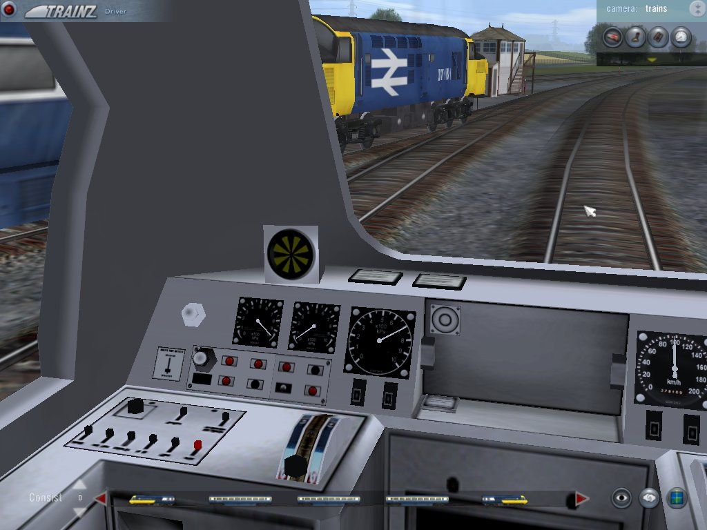 Trainz: Virtual Railroading on your PC (Windows) screenshot: G'Day! A Class43 passes by a Class37. The working gauges have us running at just about 100km/h.