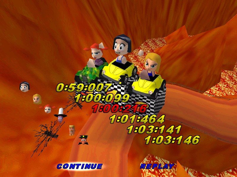 Toyland Racing (Windows) screenshot: Podium on Vulcano circuit