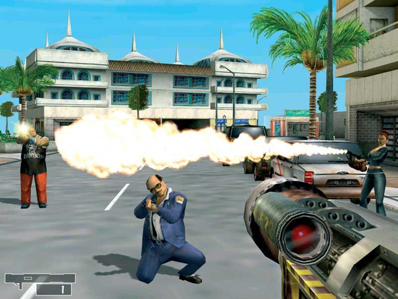 Torrente (Windows) screenshot: In some occasions, you must fight at open street by the center of Marbella in exciting persecutions.