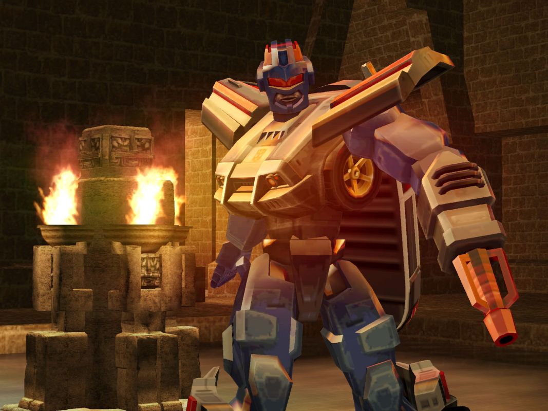 TransFormers (PlayStation 2) screenshot: Red Alert standing proud inside the Deep Amazon temple.