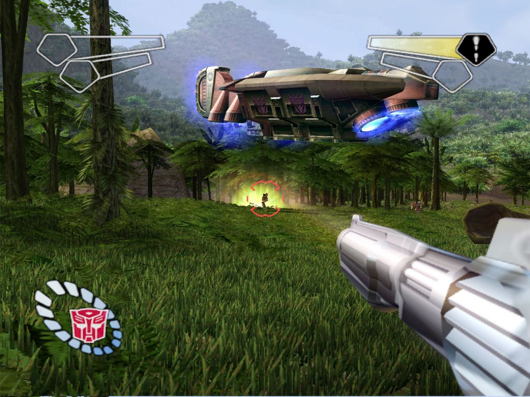 TransFormers (PlayStation 2) screenshot: A Light Unit Decepticlone guarding a Minicon...