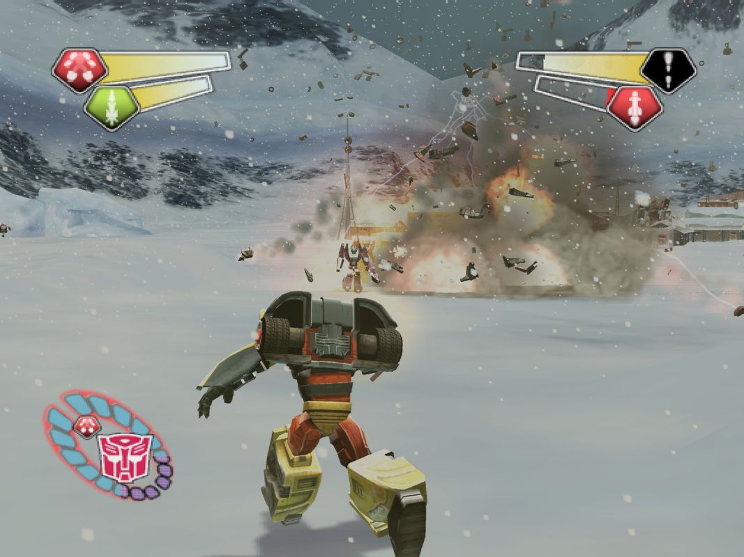 TransFormers (PlayStation 2) screenshot: Hot Shot taking on a load of Decepticlone units.
