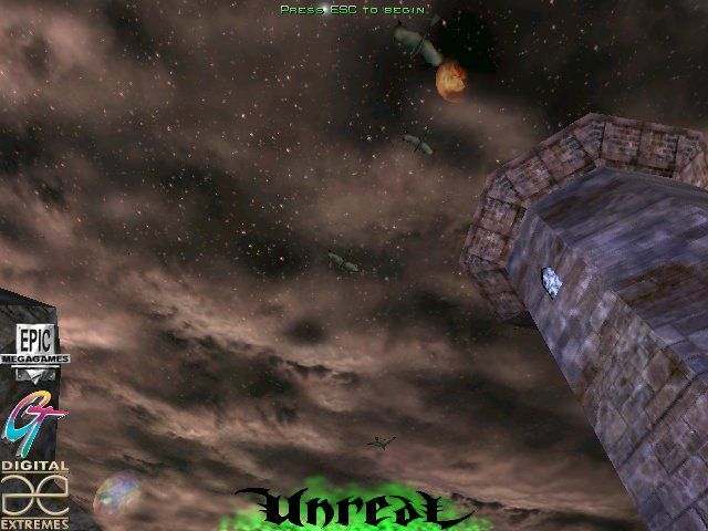 Unreal (Windows) screenshot: The title screen appears as the game displays its beautiful areas
