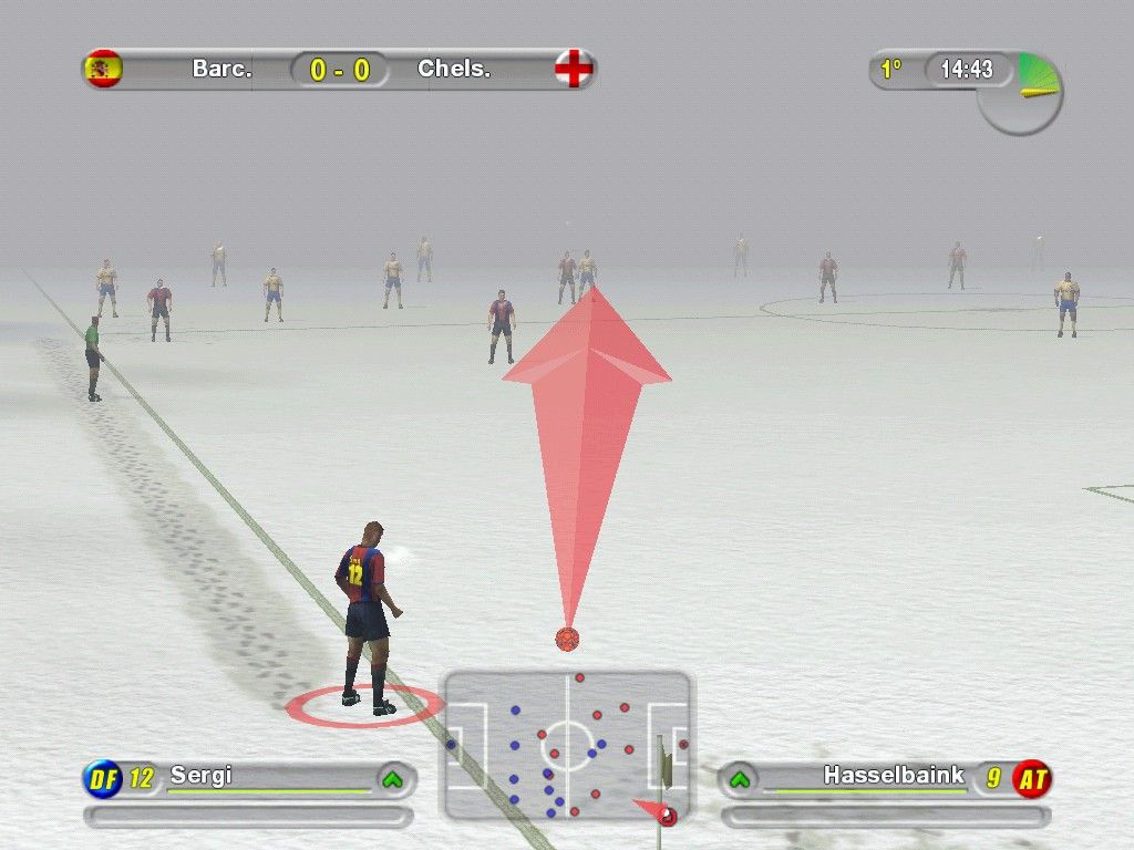 UEFA Challenge (Windows) screenshot: Heavy fog reduces a lot of viewing distance