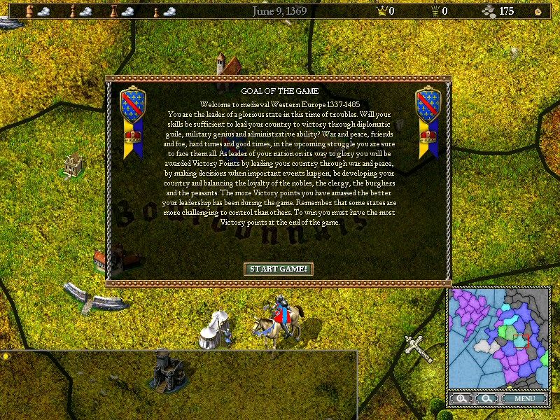 Two Thrones (Windows) screenshot: 1337 scenario start screen