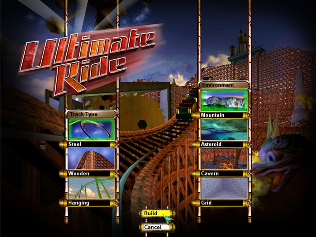 Ultimate Ride (Windows) screenshot: 3 Track Types and 4 Environments to choose from.