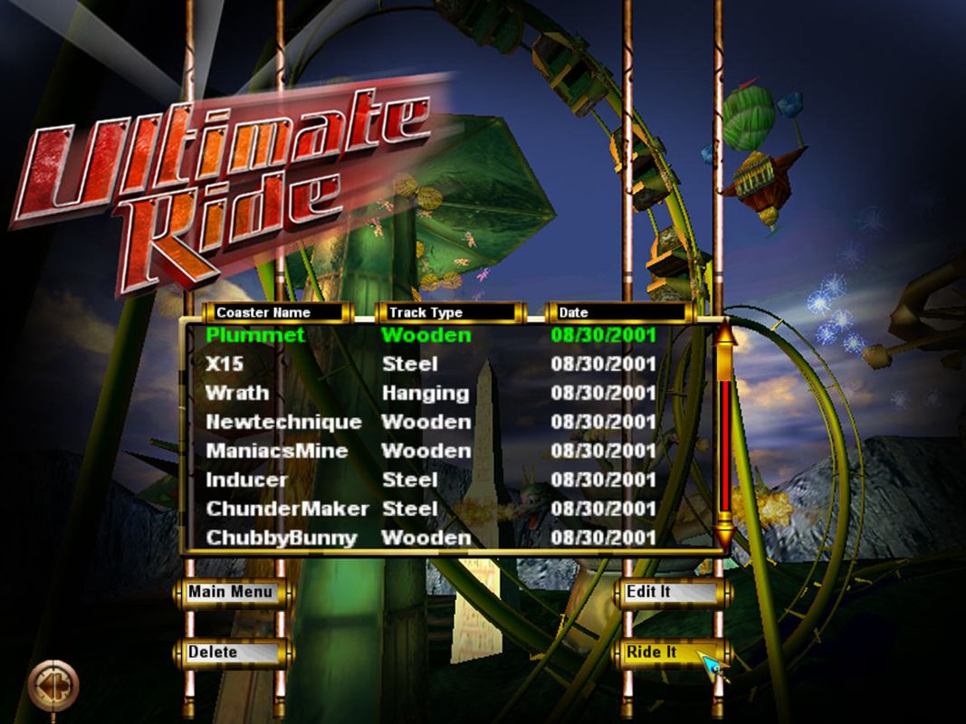 Ultimate Ride (Windows) screenshot: Ride or edit pre-made coasters