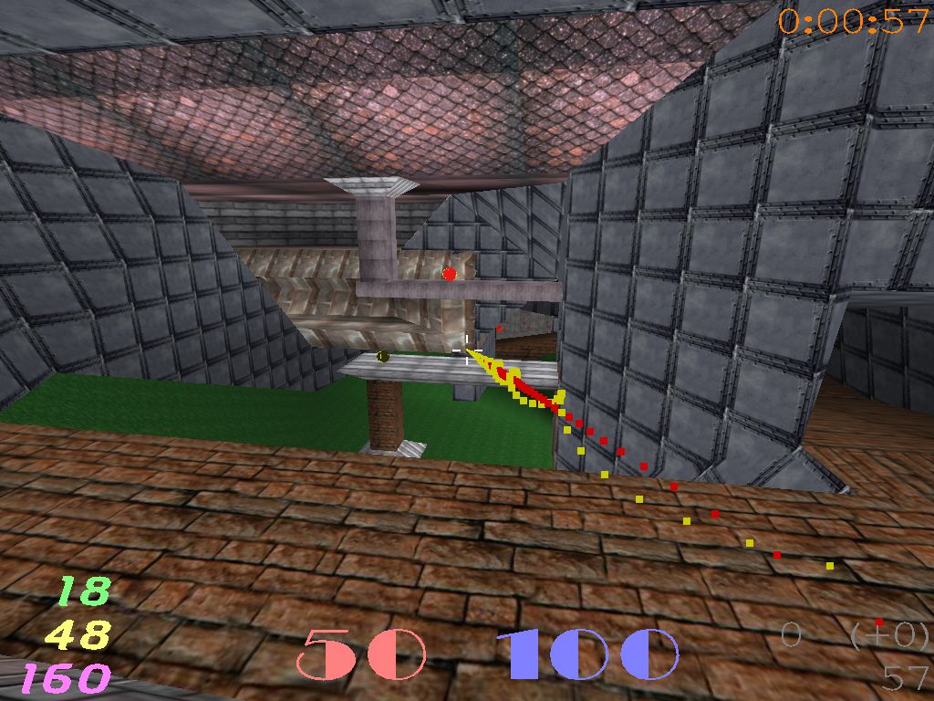 Ultrono Arena (Windows) screenshot: Uamap1 with the red armour on the upper ledge.