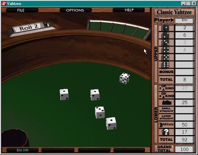 Ultimate Yahtzee (Windows) screenshot: A game of standard Yahtzee
