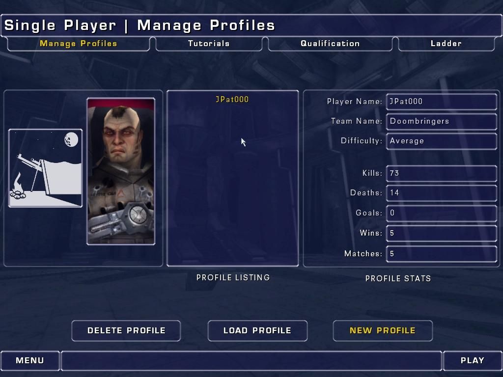 Unreal Tournament 2003 (Windows) screenshot: You can create separate profiles; this is mine.