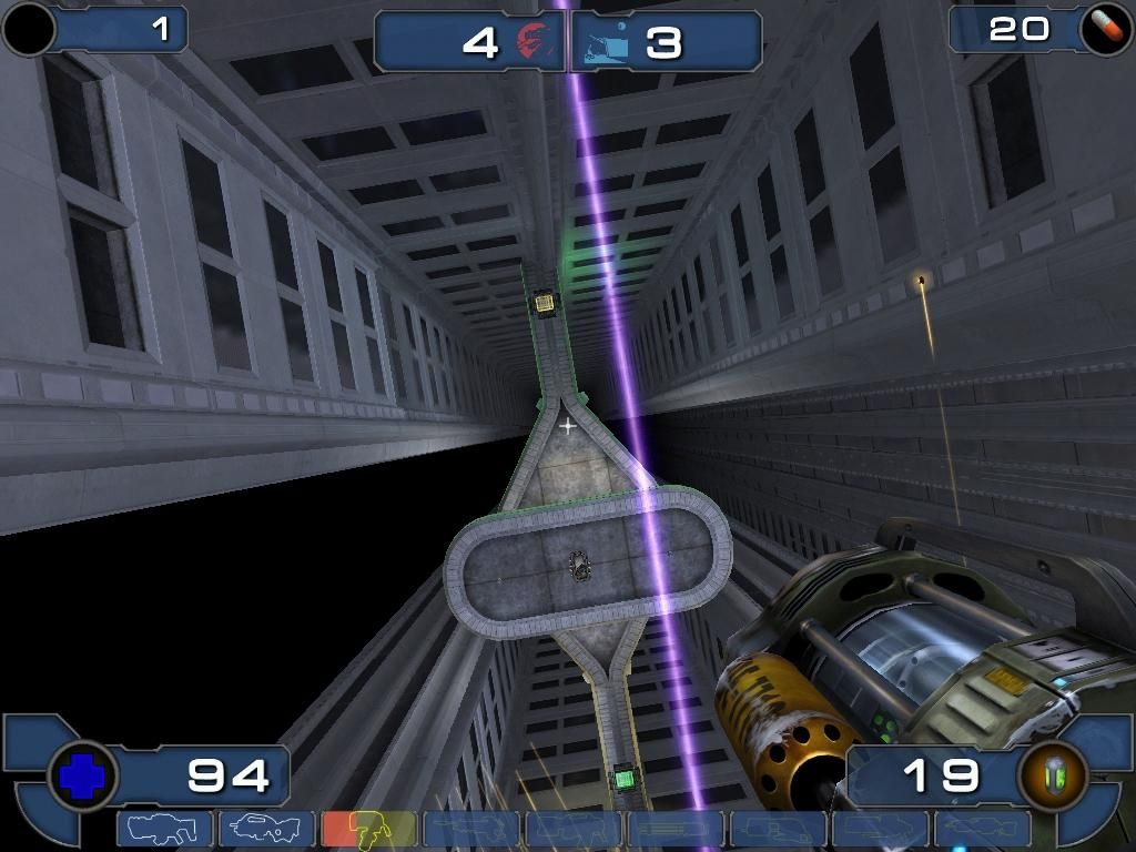 Unreal Tournament 2003 (Windows) screenshot: I narrowly missed a Shock Rifle beam.