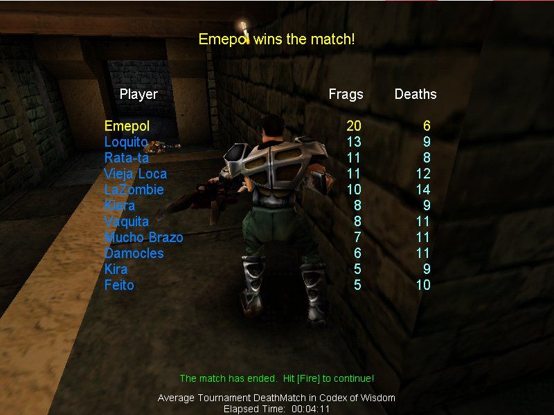 Unreal Tournament (Windows) screenshot: End of match