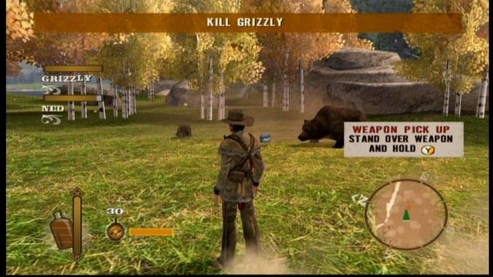 Gun (Xbox 360) screenshot: Fighting a grizzly bear will be your first boss battle.