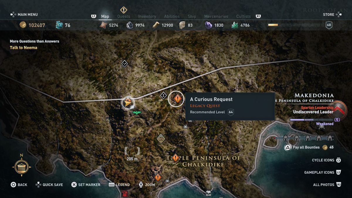 Assassin's Creed: Odyssey - Legacy of the First Blade (PlayStation 4) screenshot: Episode 1: New quests on the world map all take part in Macedonia