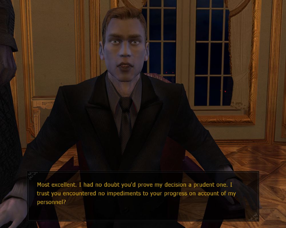 Vampire: The Masquerade - Bloodlines (Windows) screenshot: Prince Lacroix. He gets a little lively sometimes, and he enjoys sending you on dangerous quests